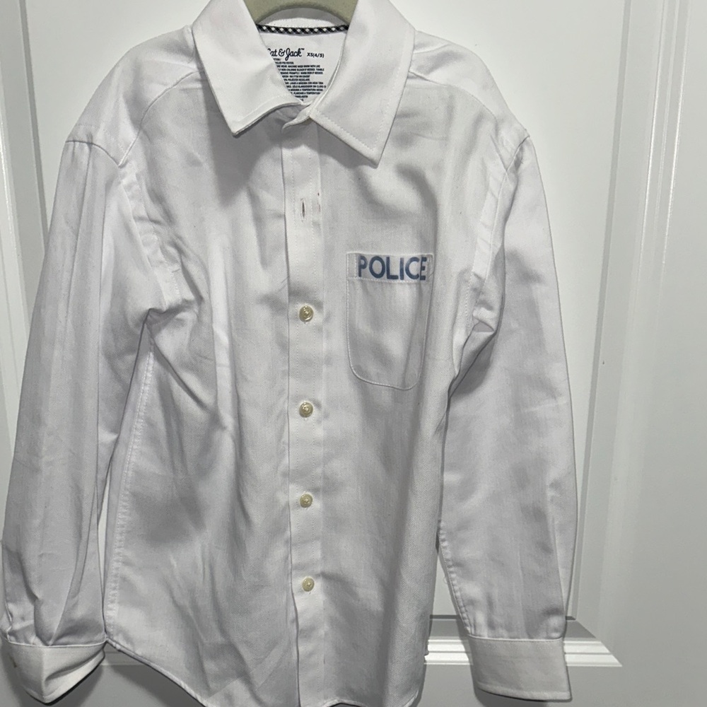 Cat & Jack White Button-Up Shirt with Navy Trim
